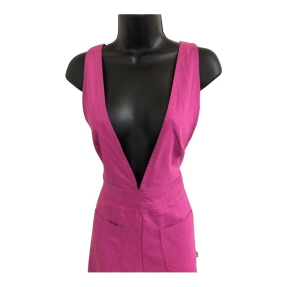 Sincerely Jules pink‎ khaki plunge front overalls jumper size small new - Picture 4 of 16